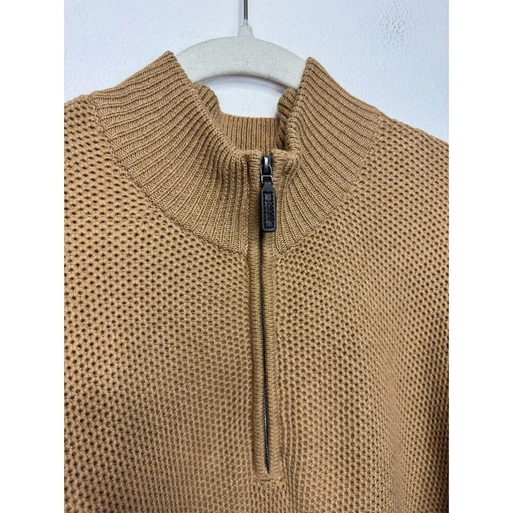 J.Crew XL Cotton Honeycomb Knit Half-Zip Heather Acorn Pullover Long Sleeve